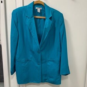 Jessica London Size 14 Vibrant Linen Teal Single-Breasted Blazer NWOT